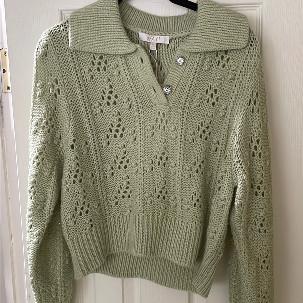 NWT WAYF Open Knit Green Women's Sweater in size medium